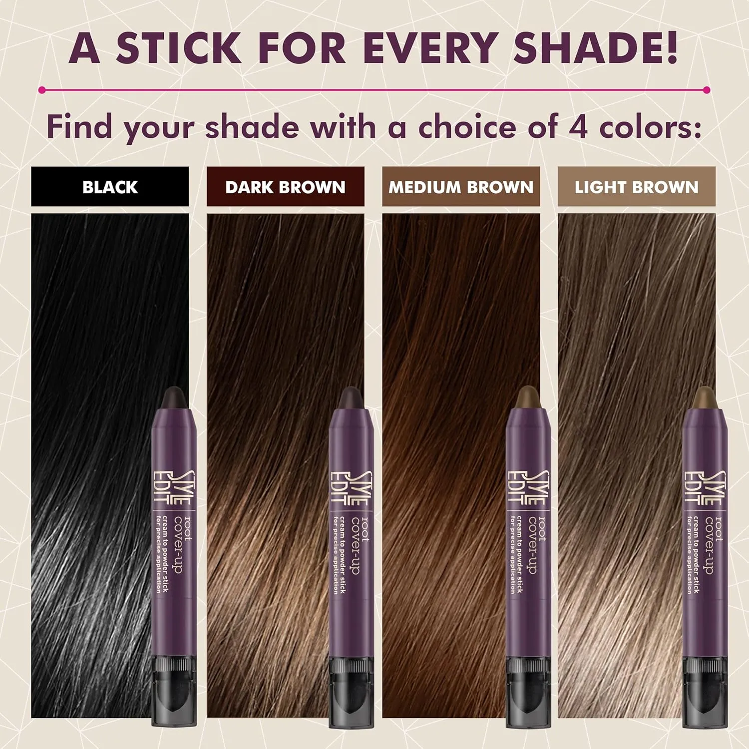 Style Edit Root Touch Up Stick - Temporary Root Concealer and Black Hair Color for Gray Coverage, Premium Shading Sponge Pen for Hair Makeup, 0.11 oz
