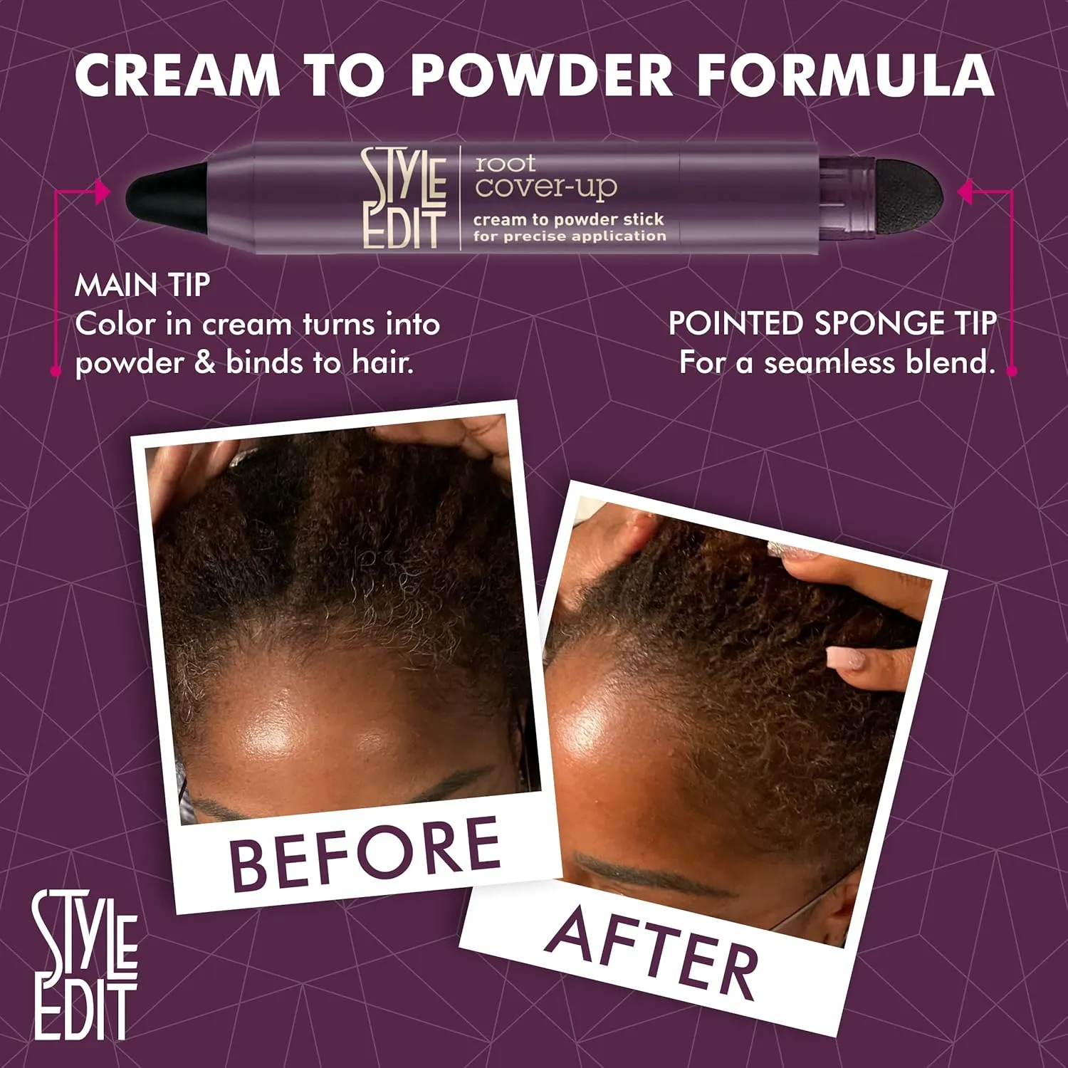 Style Edit Root Touch Up Stick - Temporary Root Concealer and Black Hair Color for Gray Coverage, Premium Shading Sponge Pen for Hair Makeup, 0.11 oz