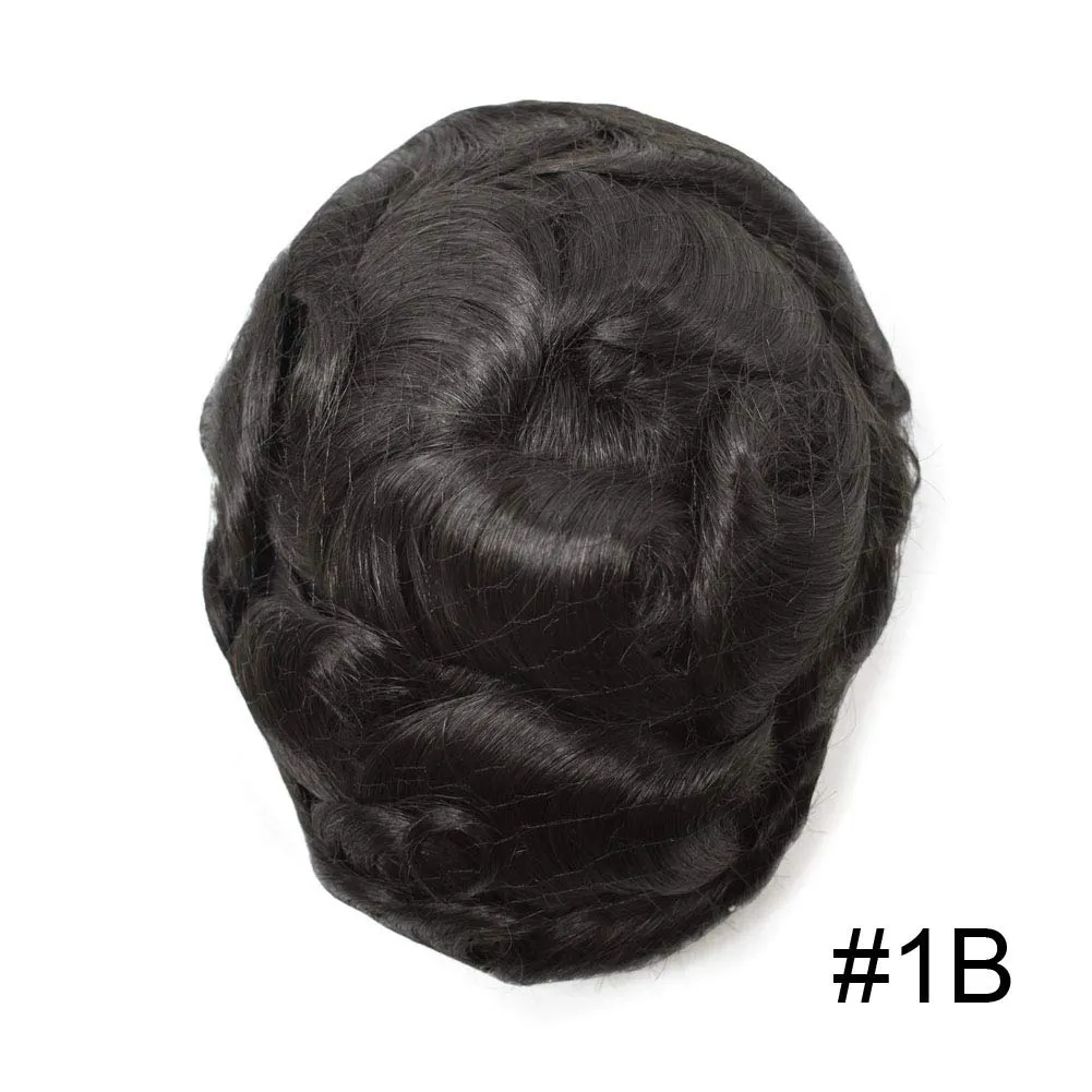 Super Thin Skin Mens Toupee Men's Human Hair System 0.06mm PU Poly V-Looped Toupee for Men 8x10" Human Hair Replacement for Men Black Brown Blonde Gray Hairpieces 90% Light Density-1B# Natural Black