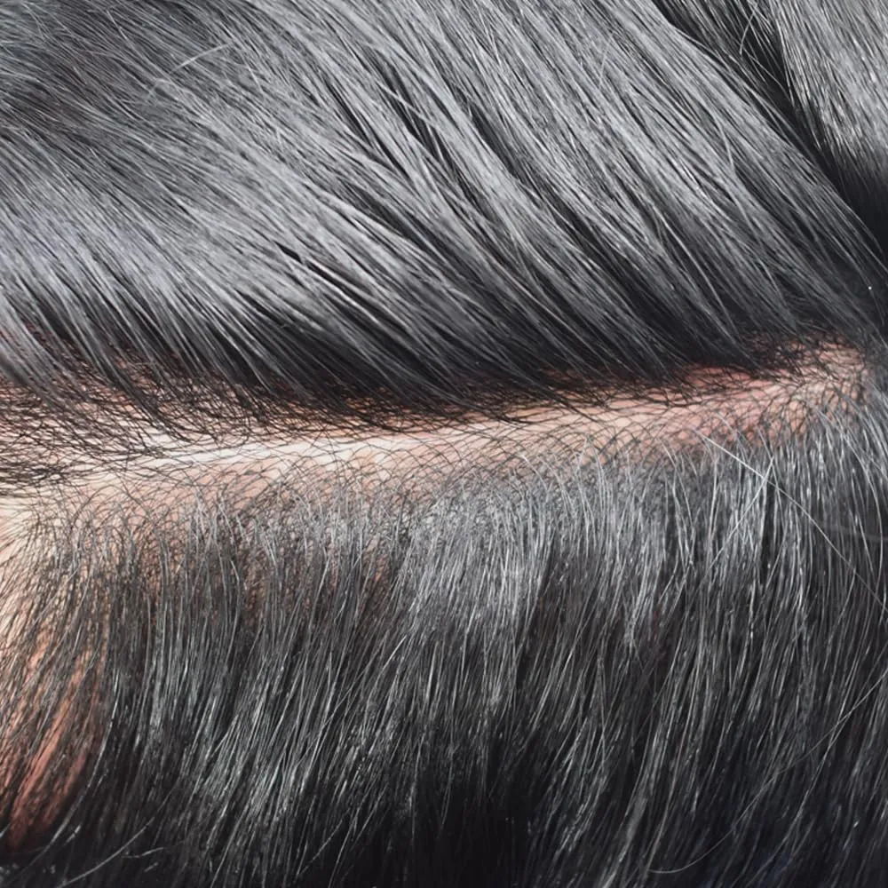 Super Thin Skin Mens Toupee Men's Human Hair System 0.06mm PU Poly V-Looped Toupee for Men 8x10" Human Hair Replacement for Men Black Brown Blonde Gray Hairpieces 90% Light Density-1B# Natural Black