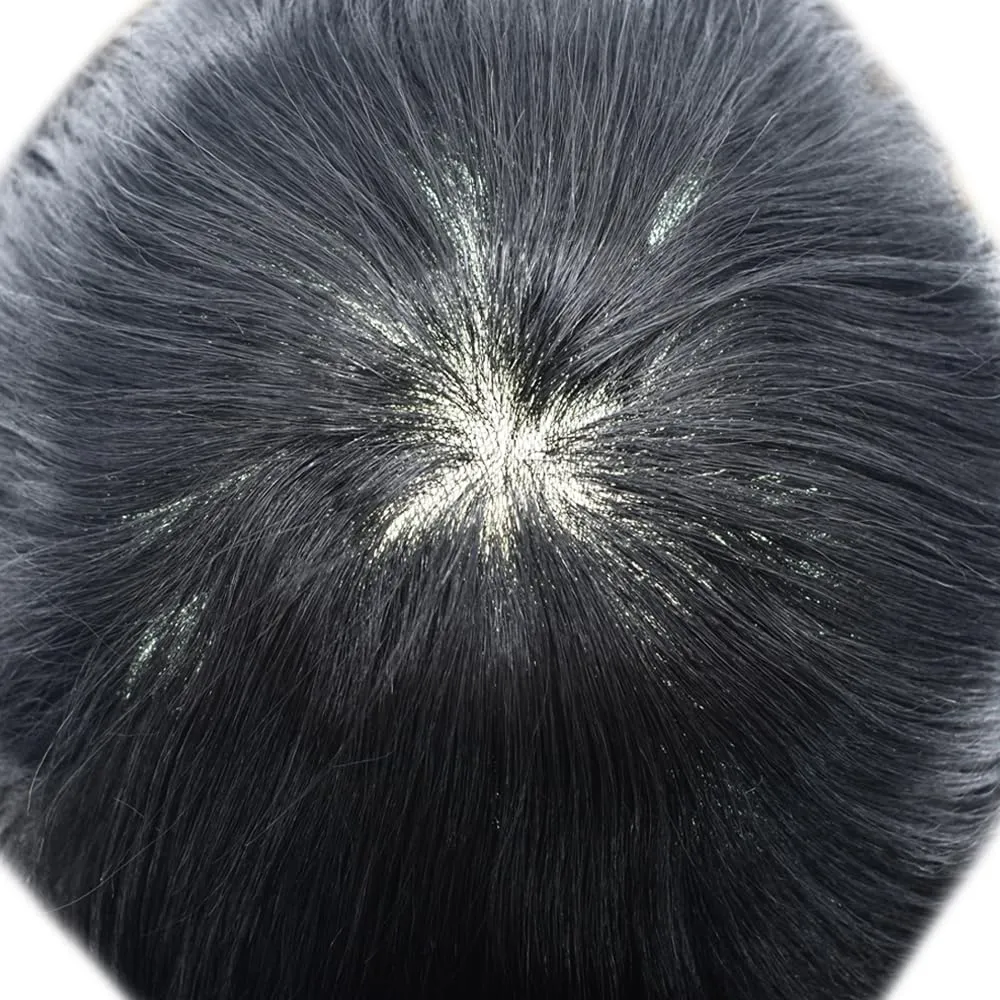 Super Thin Skin Mens Toupee Men's Human Hair System 0.06mm PU Poly V-Looped Toupee for Men 8x10" Human Hair Replacement for Men Black Brown Blonde Gray Hairpieces 90% Light Density-1B# Natural Black