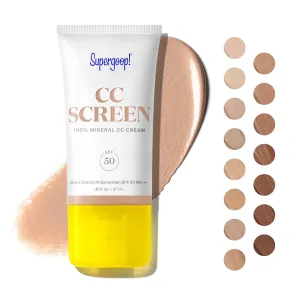 Supergoop! CC Screen - SPF 50 PA     CC Cream, 100% Mineral Color-Corrector & Broad Spectrum Sunscreen - Tinted Moisturizer, Concealer & Buildable Coverage Foundation - 1.6 fl oz