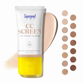 Supergoop! CC Screen - SPF 50 PA     CC Cream, 100% Mineral Color-Corrector & Broad Spectrum Sunscreen - Tinted Moisturizer, Concealer & Buildable Coverage Foundation - 1.6 fl oz