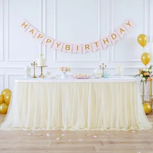Suppromo Champagne Tulle Table Skirt for Birthday Party 6ft Champagne Tutu Table Cloths for Weddings Baby Shower Bridal Shower Dessert Cake Table Decorations