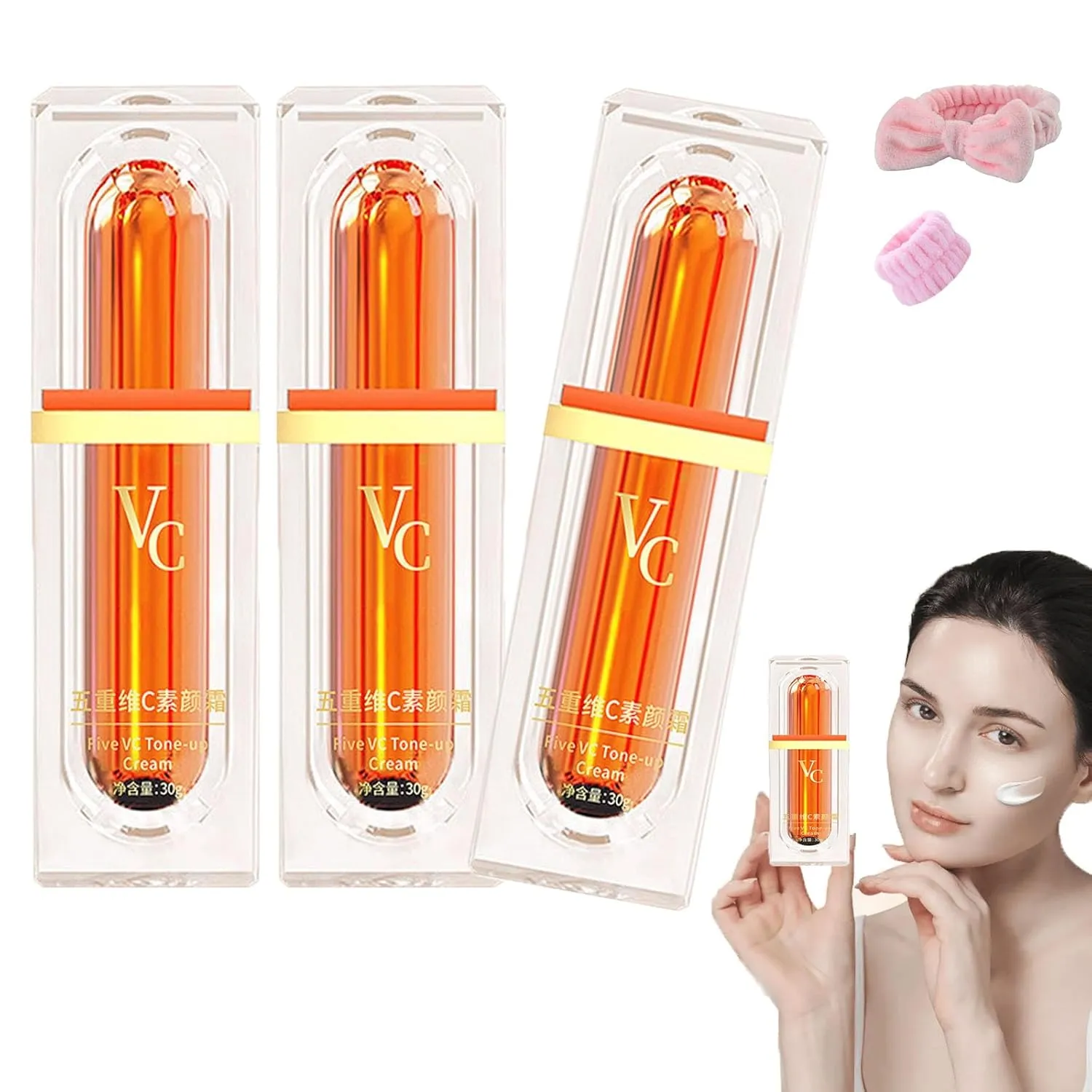 Swarous Vitamin C Multi Vc Natural Makeup Cream, Five Vitamin C Tone-Up Cream, Swarous Vitamin C Makeup Tone Up Cream, Moisturizing 𝐁𝐫𝐢𝐠𝐡𝐭𝐞𝐧ing Concealer Smooth Tone Up Cream (3PCS, One size)