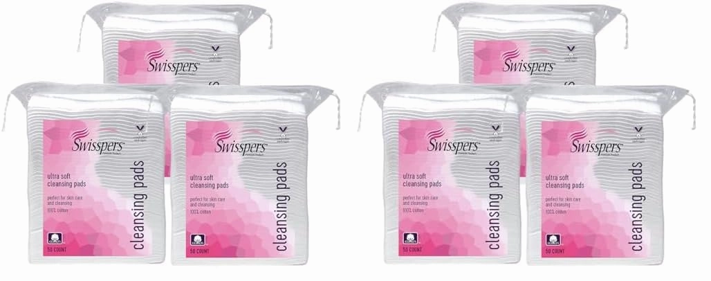 Swisspers Premium Facial Cleansing Pad, 100% Cotton, Ultra Soft, Extra Large, 50 White Pads per Reclosable Bag, 3 Bags (150 Pads Total) (Pack of 2)