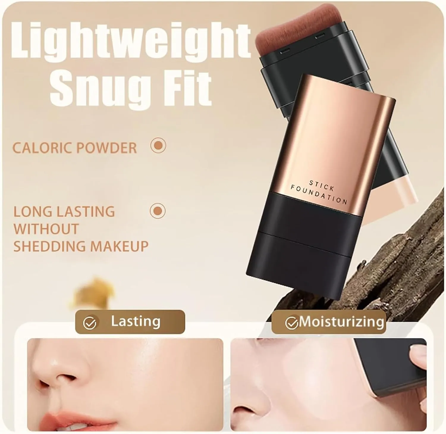 Synthetic Foundation Stick, Anti Wrinkle Foundation Stick, 2 in 1- Luxury Anti-Wrinkle Foudation Stick, Instant Concealing Foundation Stick with Built-in Brush-2pcs