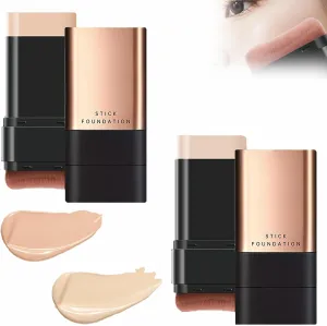 Synthetic Foundation Stick, Anti Wrinkle Foundation Stick, 2 in 1- Luxury Anti-Wrinkle Foudation Stick, Instant Concealing Foundation Stick with Built-in Brush-2pcs