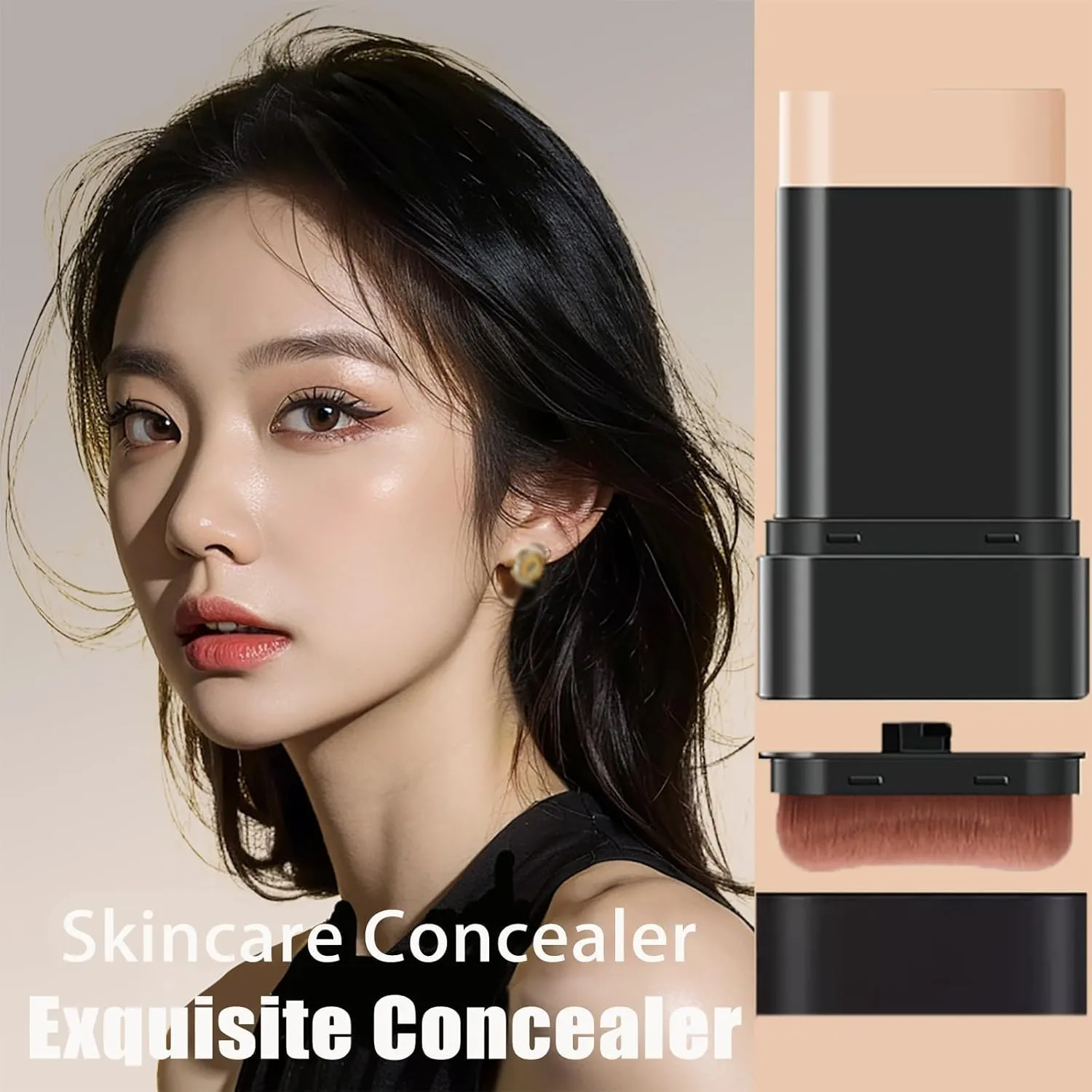 Synthetic Foundation Stick, Anti Wrinkle Foundation Stick, 2 in 1- Luxury Anti-Wrinkle Foudation Stick, Instant Concealing Foundation Stick with Built-in Brush-2pcs