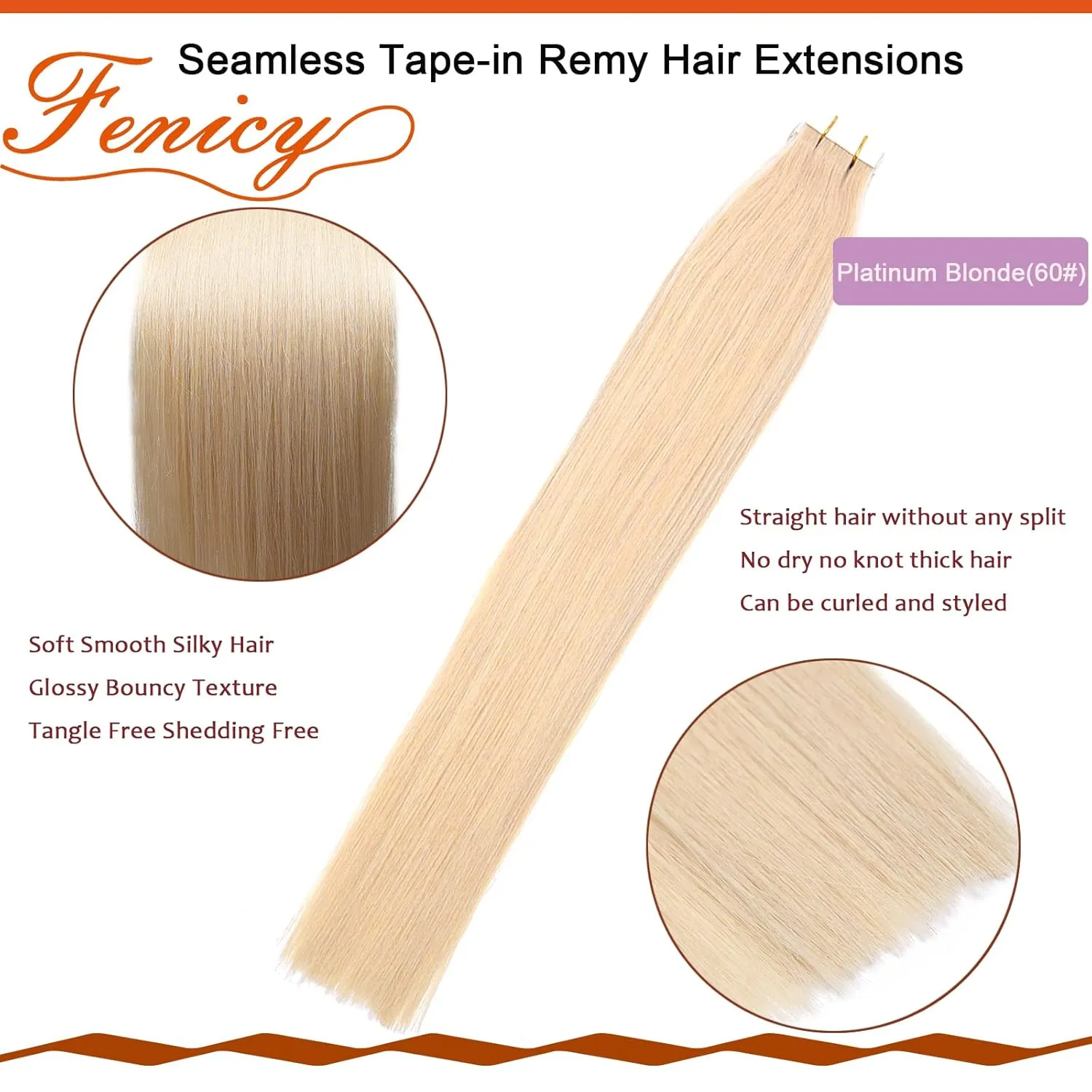 Tape-in Hair Extensions - Blonde Seamless Invisible Tape-on Human Hair Extensions - Platinum Blonde Double Sided Adhesive Skin Wefts - Remy Brazilian Hair Straight #60 24 Inch 20pcs 70g