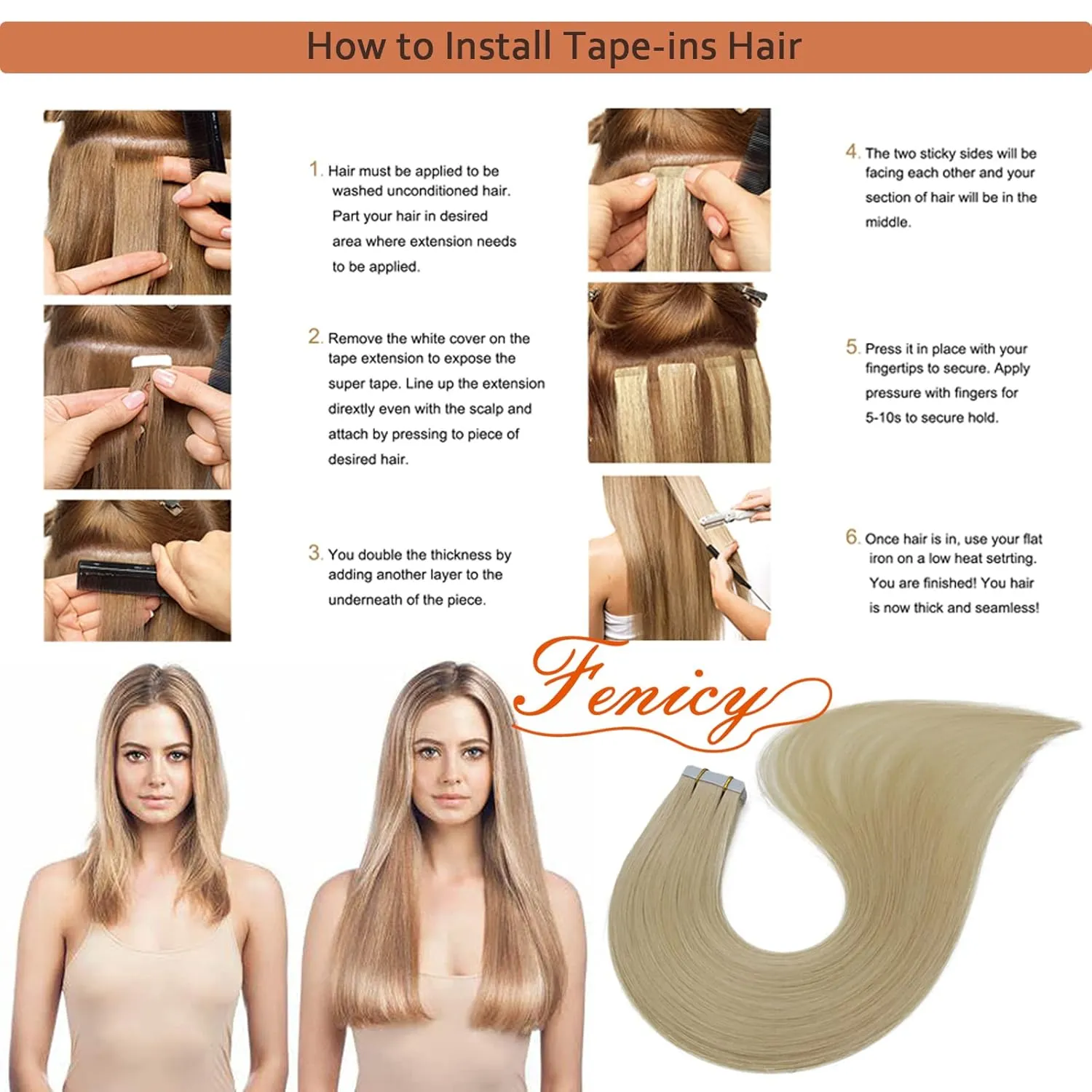 Tape-in Hair Extensions - Blonde Seamless Invisible Tape-on Human Hair Extensions - Platinum Blonde Double Sided Adhesive Skin Wefts - Remy Brazilian Hair Straight #60 24 Inch 20pcs 70g