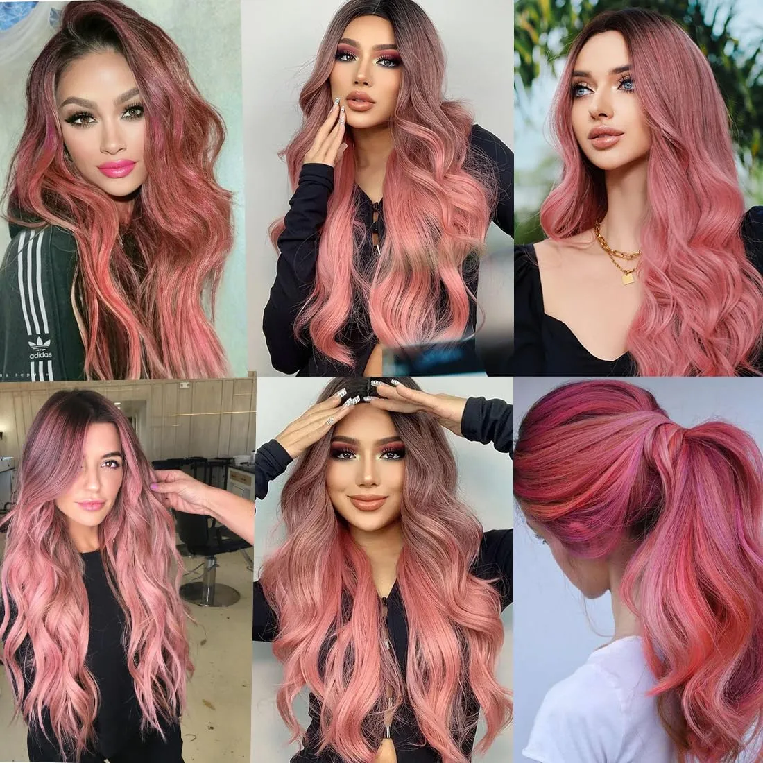 Tape in Hair Extensions Human Hair 18 Inch Ombre Brown Roots to Pink Seamless Invisible Colored Straight Real Remy Weft 20 Gram 10 Pieces