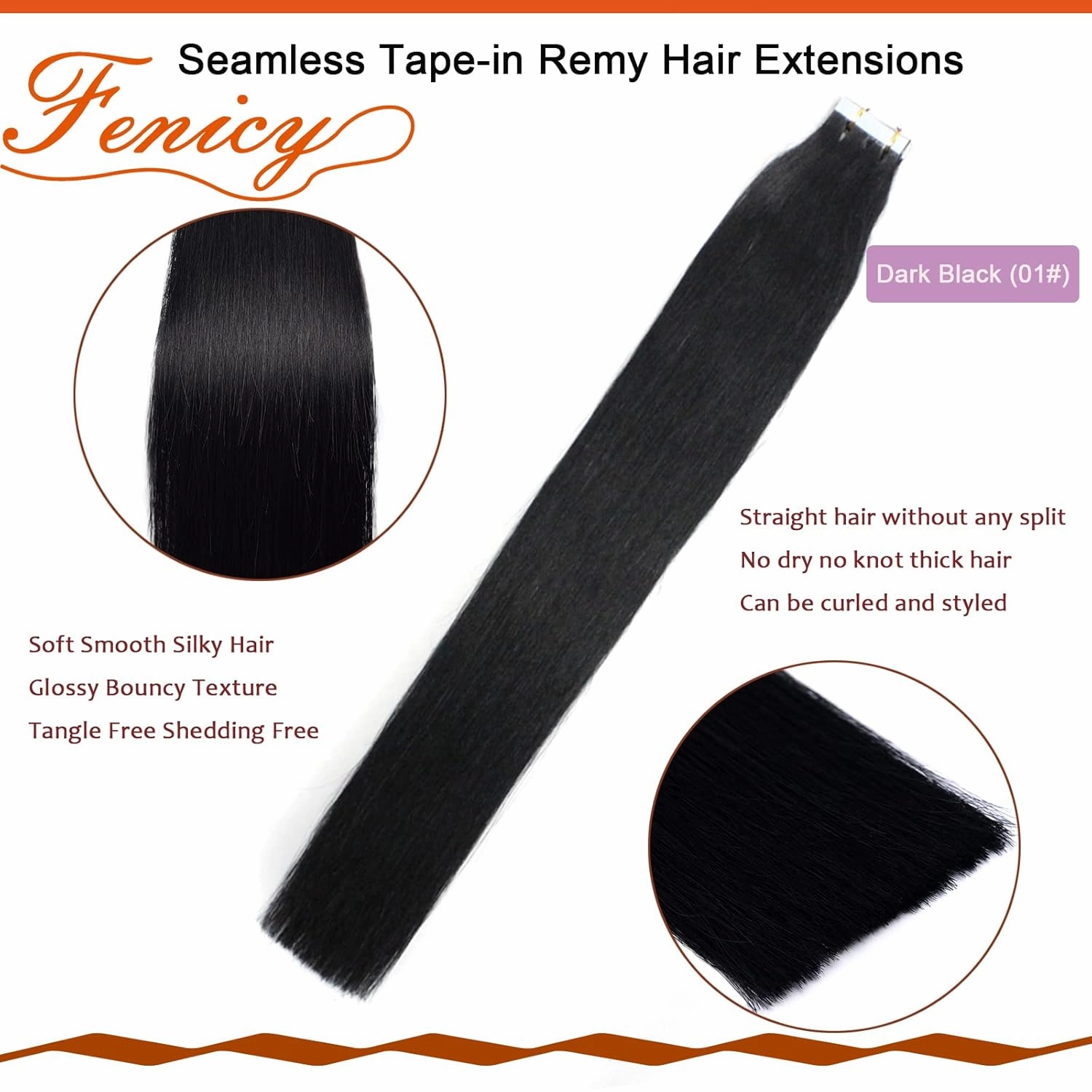 Tape in Hair Extensions Human Hair 24 Inch Black Seamless Skin Wefts Tape Glue on Remy Hair Adhesive Invisible Straight Brazilian Hair Thick #01 Jet Black 20Pcs 70gr Per Pack