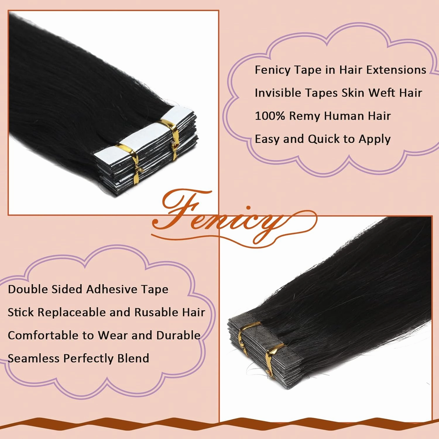 Tape in Hair Extensions Human Hair 24 Inch Black Seamless Skin Wefts Tape Glue on Remy Hair Adhesive Invisible Straight Brazilian Hair Thick #01 Jet Black 20Pcs 70gr Per Pack