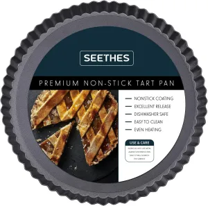 Tart Pan Black Carbon Steel, Non-Stick Quiche Pan, Tart Pan 9 inch removable bottom and 10 Baking Parchments-Oven and Dishwasher Safe