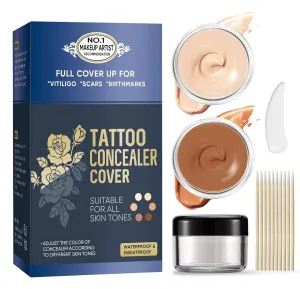Tattoo Cover Up Makeup, 2 Colors Sweatproof & Waterproof Tattoo Cover Up Concealer, Suitable for Scars, Vitiligo & Spots, Invisible and Natural