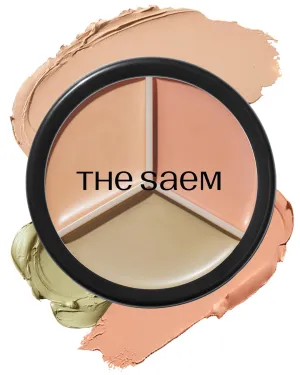 THE SAEM Cover Perfection Triple Pot Concealer - 3 Color Concealer with Clear Beige, Green & Peach Shades - Full Coverage to Correct & Conceal Redness, Dark Circles, 01 Correct Beige