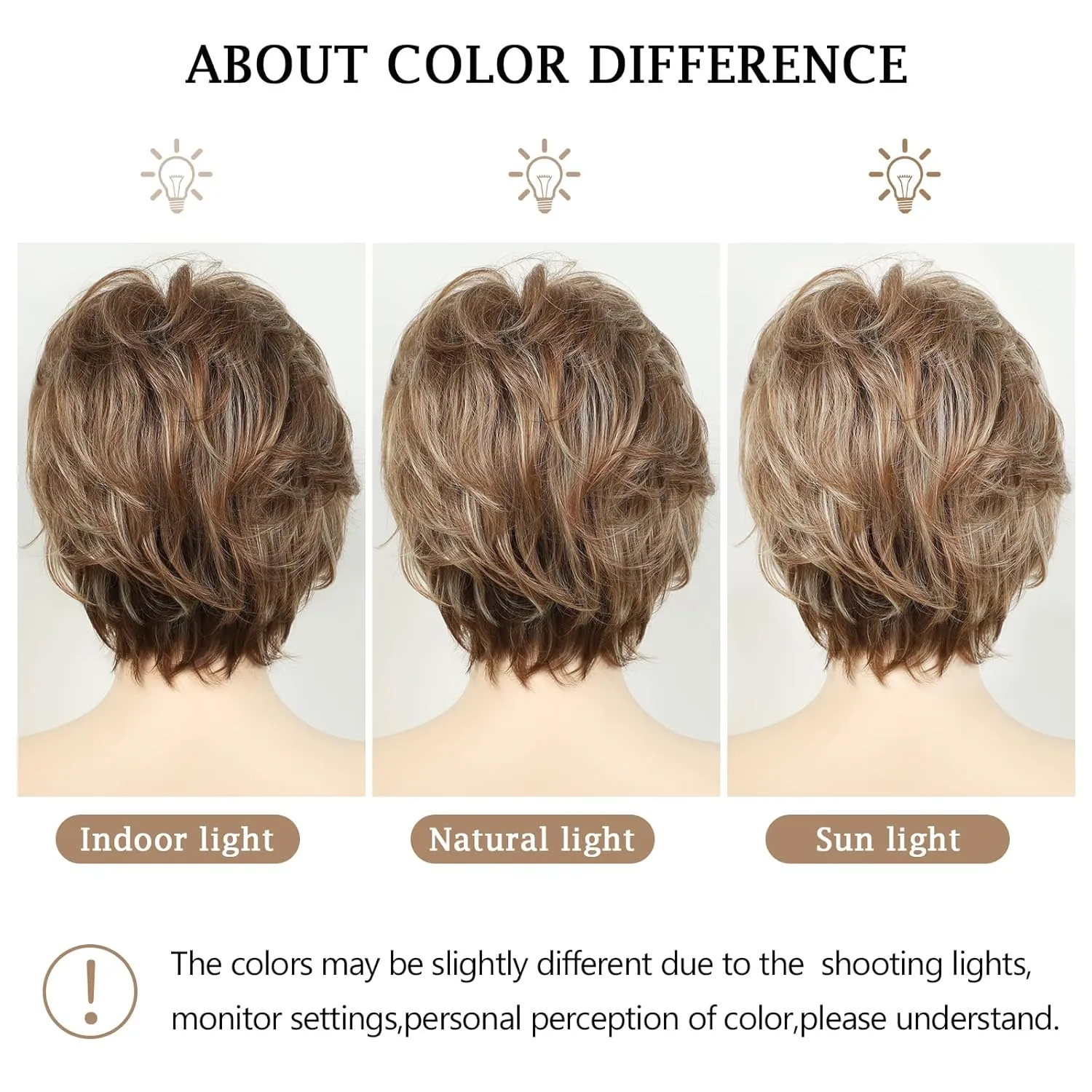 TISHINING Brown Short Pixie Cut Wigs for White Women Brown Mix Blonde Wavy Layered Wig with Bangs Synthetic Natural Looking Daily Party Wig