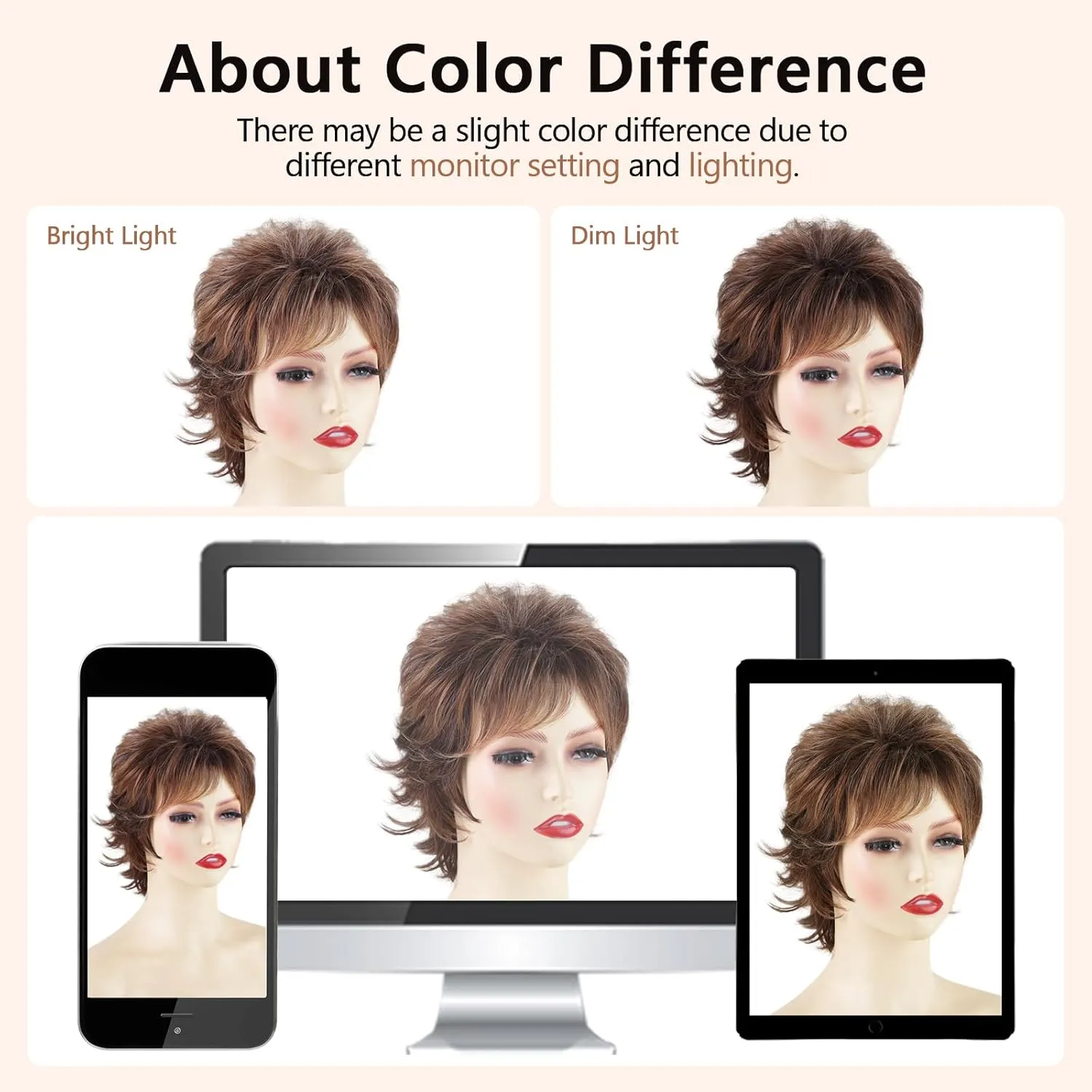TISHINING Short Mixed Brown Curly Wigs for Women Layered Red Brown Pixie Cut Wig with Bangs Heat Synthetic Short Hair Wigs for White Women Natural Looking Daily Party Wig