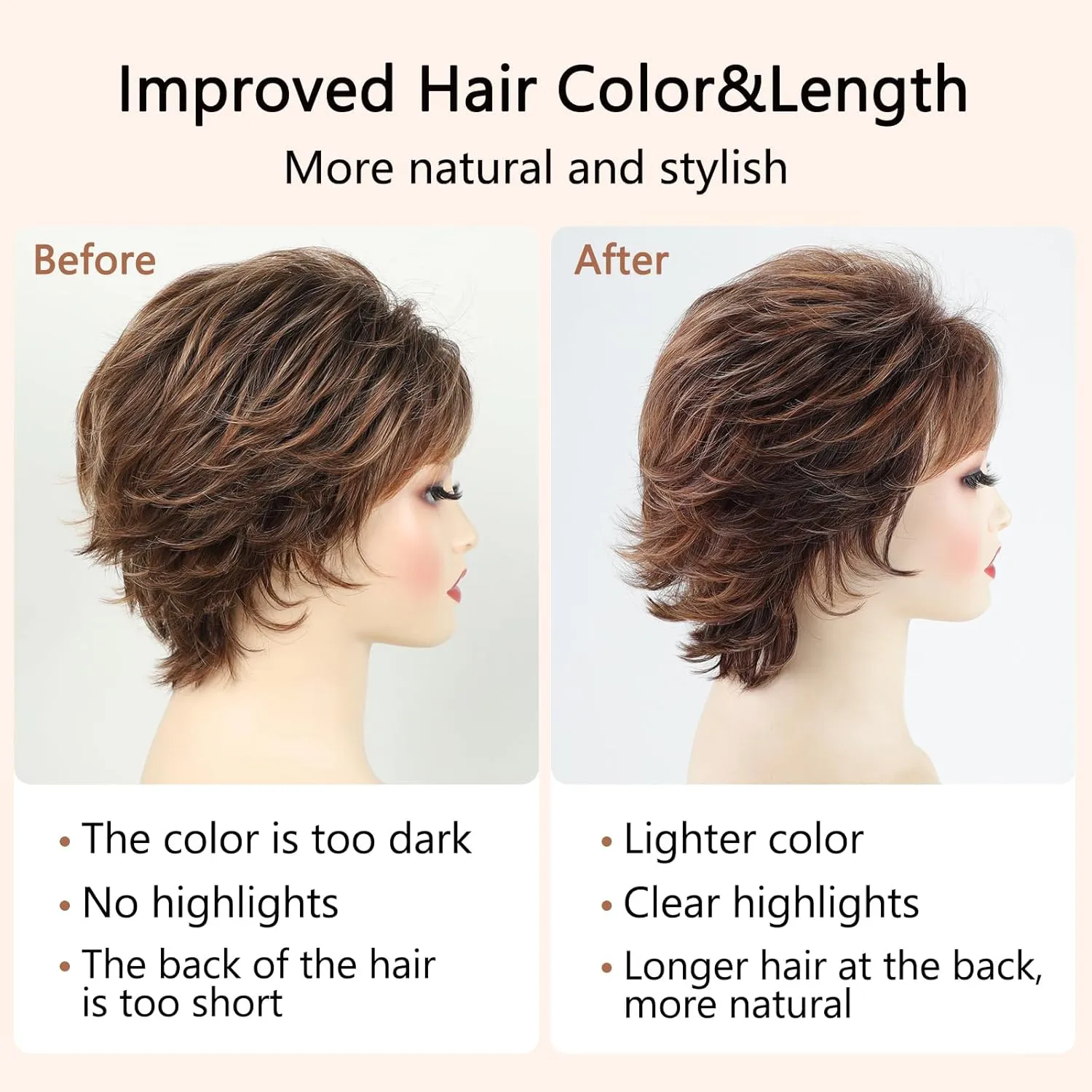 TISHINING Short Mixed Brown Curly Wigs for Women Layered Red Brown Pixie Cut Wig with Bangs Heat Synthetic Short Hair Wigs for White Women Natural Looking Daily Party Wig