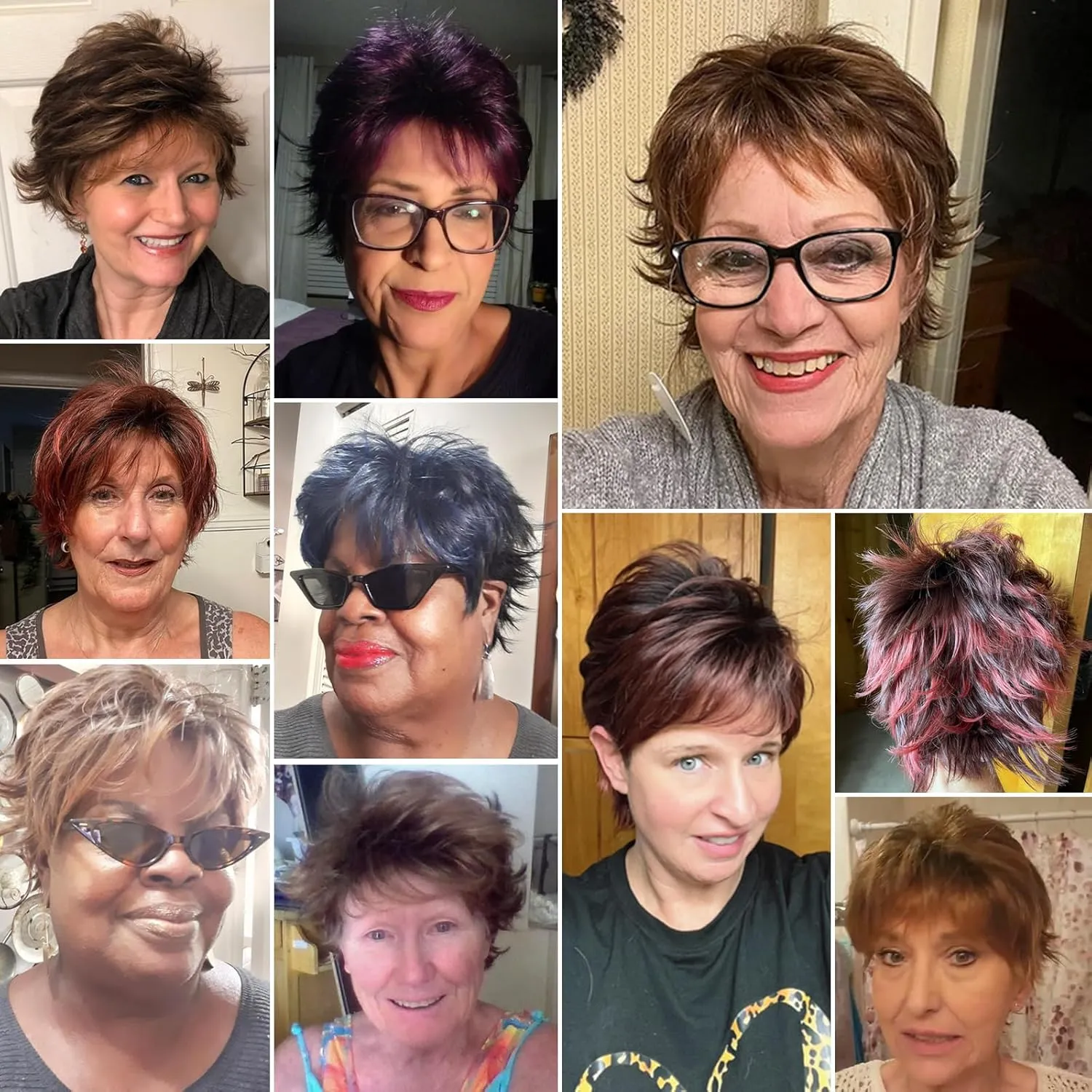 TISHINING Short Mixed Brown Curly Wigs for Women Layered Red Brown Pixie Cut Wig with Bangs Heat Synthetic Short Hair Wigs for White Women Natural Looking Daily Party Wig