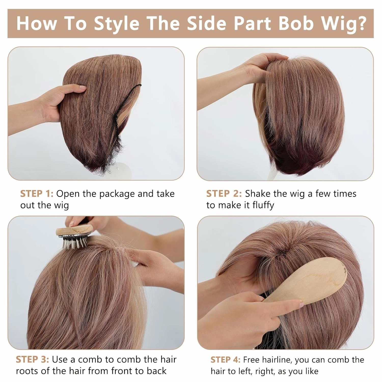 TISHINING Side Part Short Layered Bob Wigs for White Women Chin Length Blonde Mixed Brown Cute Straight Pixie Bob Wig Inverted Bob Wig Synthetic Natural Looking Daily Party Wig (10 inch)