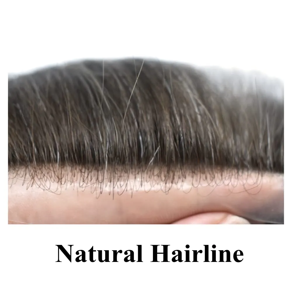 Toupee for Men Hair System Replacement 0.06mm Ultra Thin Skin V-Looped Mens Hairpiece PU Wig for Men Toupee Hair Units 90% Light Density, 310# Dark Brown With 10% Gray