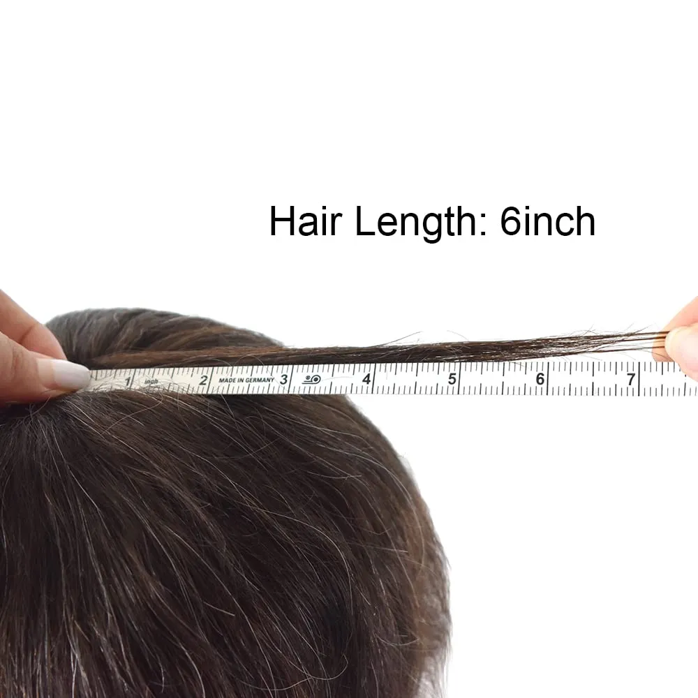 Toupee for Men Hair System Replacement 0.06mm Ultra Thin Skin V-Looped Mens Hairpiece PU Wig for Men Toupee Hair Units 90% Light Density, 310# Dark Brown With 10% Gray