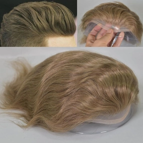 Toupee for Men 100% European Human Hair Swiss Lace Front Natural Hairline Hair Pieces 0.08mm Thin Skin PU V-looped Men's Hair Replacement System 8x10 Inches #18 Ash Blonde Brown Color