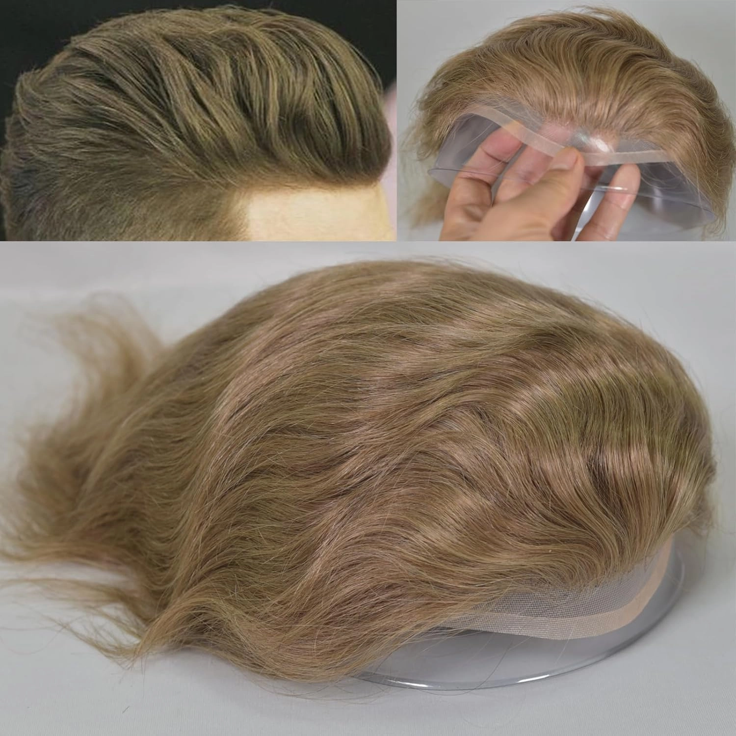 Toupee for Men 100% European Human Hair Swiss Lace Front Natural Hairline Hair Pieces 0.08mm Thin Skin PU V-looped Men's Hair Replacement System 8x10 Inches #18 Ash Blonde Brown Color