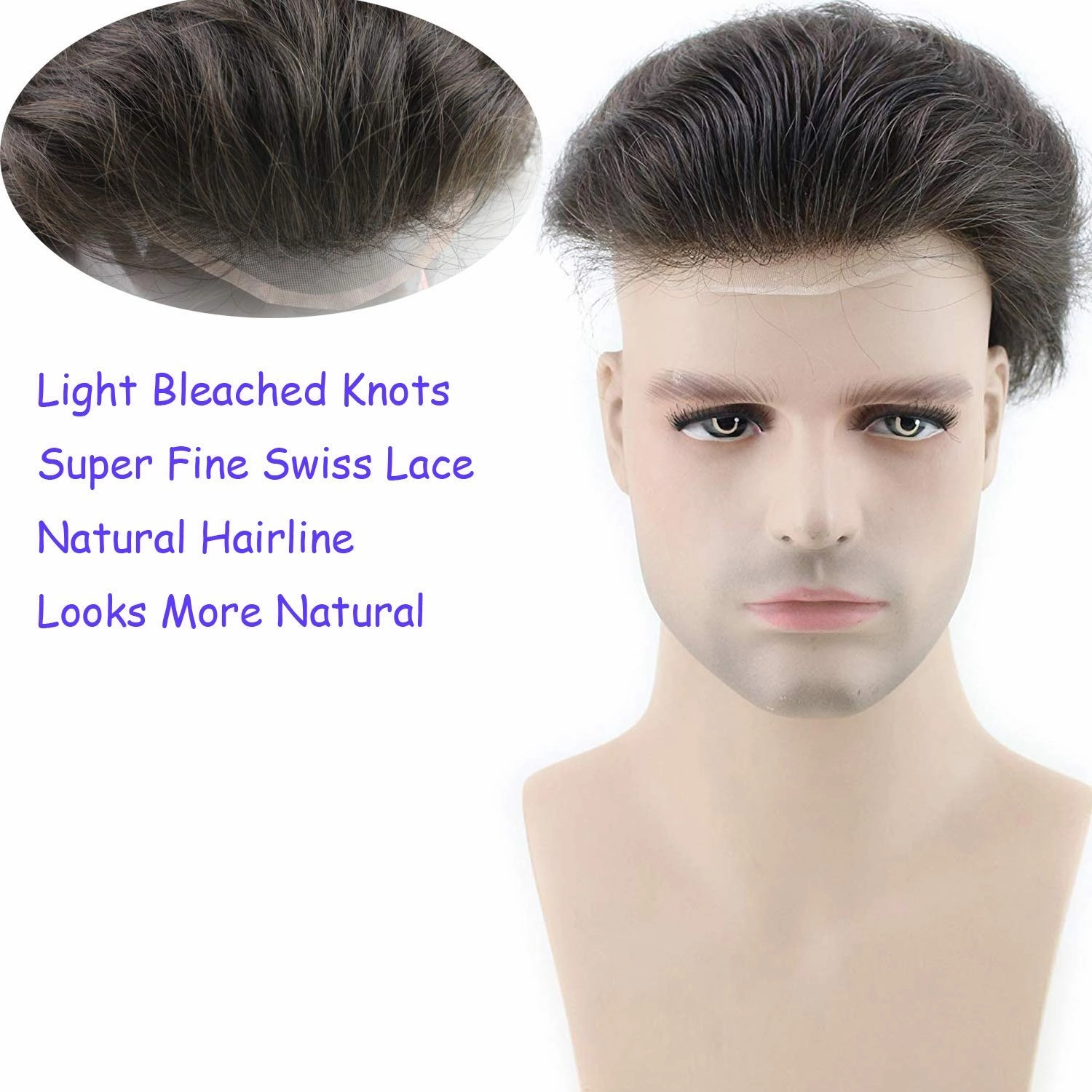 Toupee for Men 100% European Human Hair Swiss Lace Front Natural Hairline Hair Pieces 0.08mm Thin Skin PU V-looped Men's Hair Replacement System 8x10 Inches #4 Medium Brown Color