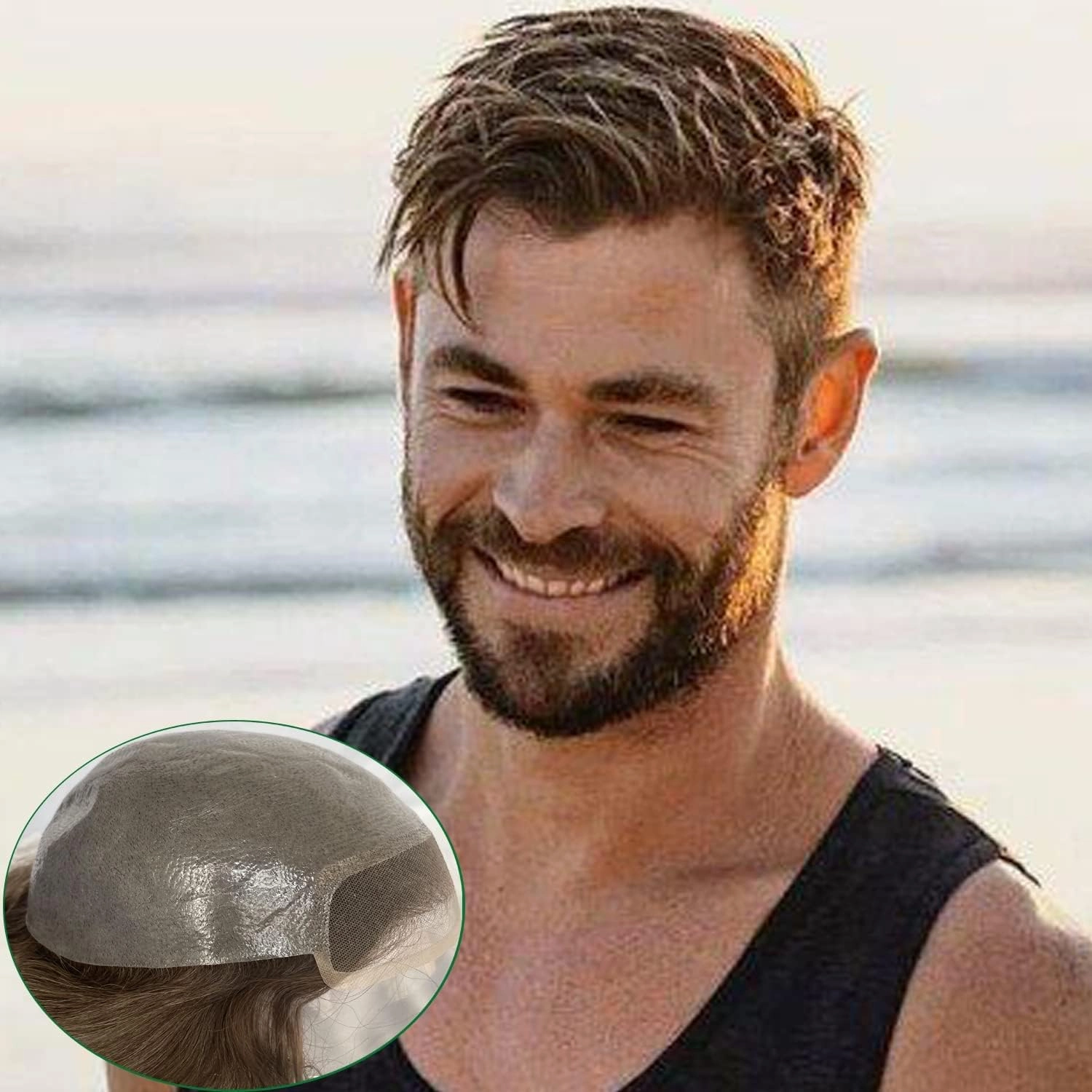 Toupee for Men European Human Hair Swiss Lace Front Hair Pieces Thin Skin PU V-looped Men's Hair Replacement System #7 Light Brown Color