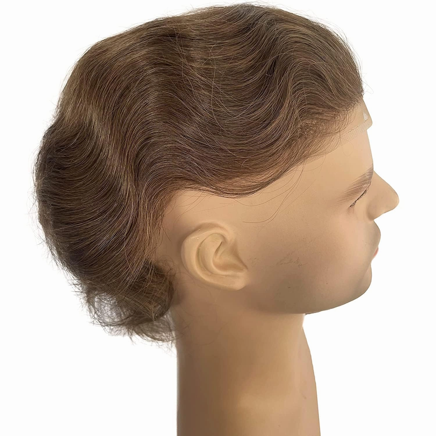 Toupee for Men European Human Hair Swiss Lace Front Hair Pieces Thin Skin PU V-looped Men's Hair Replacement System #7 Light Brown Color