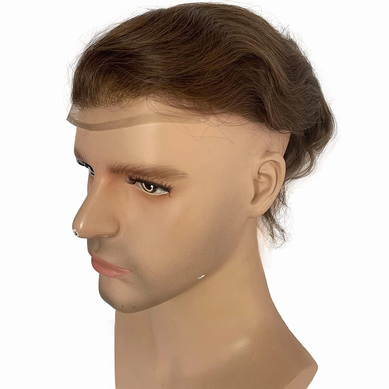 Toupee for Men European Human Hair Swiss Lace Front Hair Pieces Thin Skin PU V-looped Men's Hair Replacement System #7 Light Brown Color