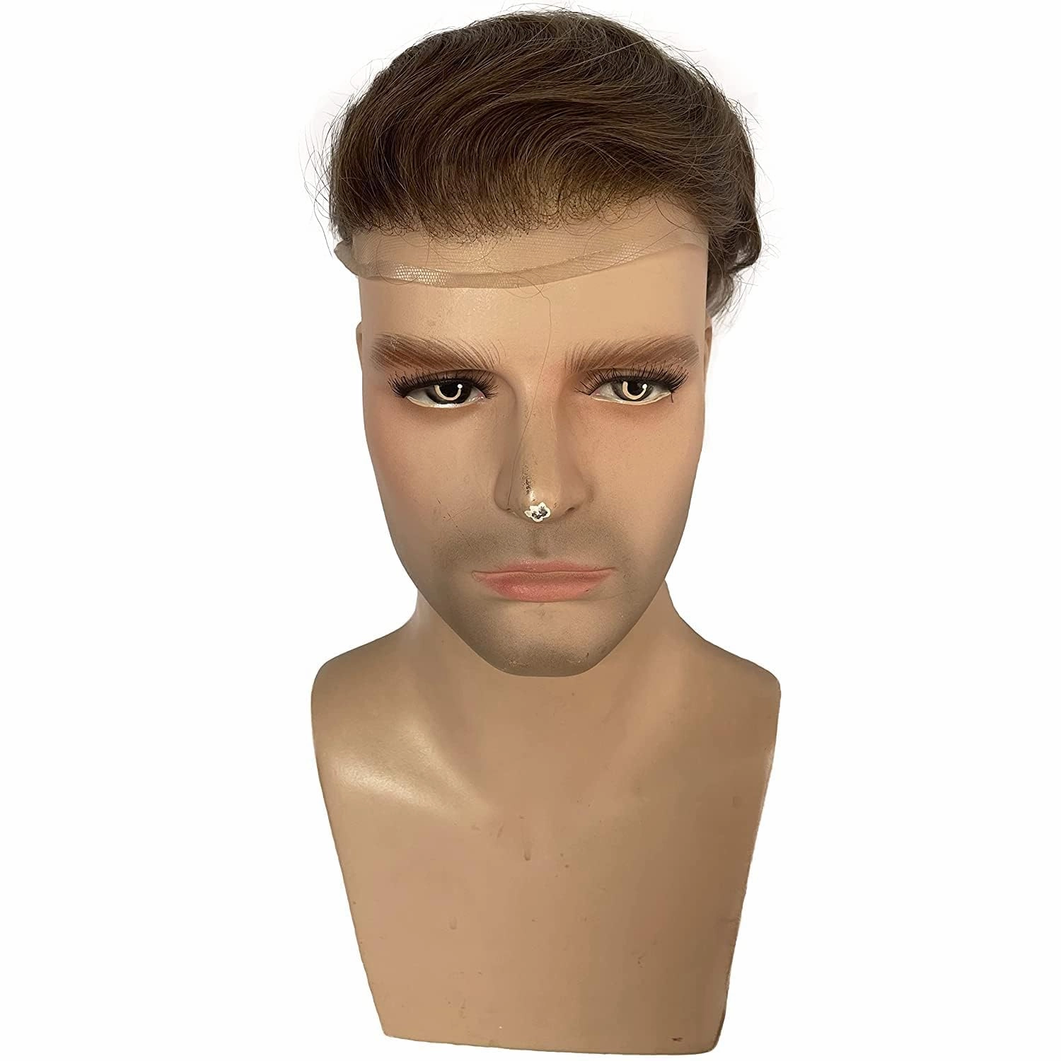 Toupee for Men European Human Hair Swiss Lace Front Hair Pieces Thin Skin PU V-looped Men's Hair Replacement System #7 Light Brown Color