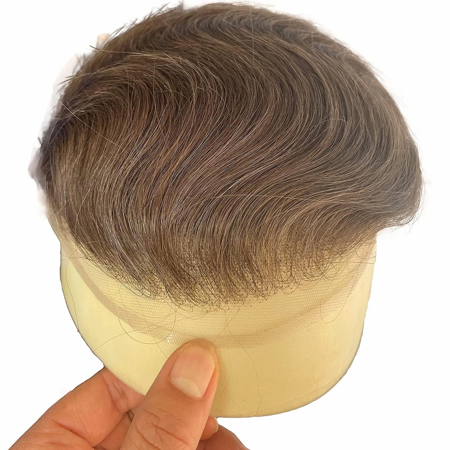 Toupee for Men European Human Hair Swiss Lace Front Hair Pieces Thin Skin PU V-looped Men's Hair Replacement System #7 Light Brown Color