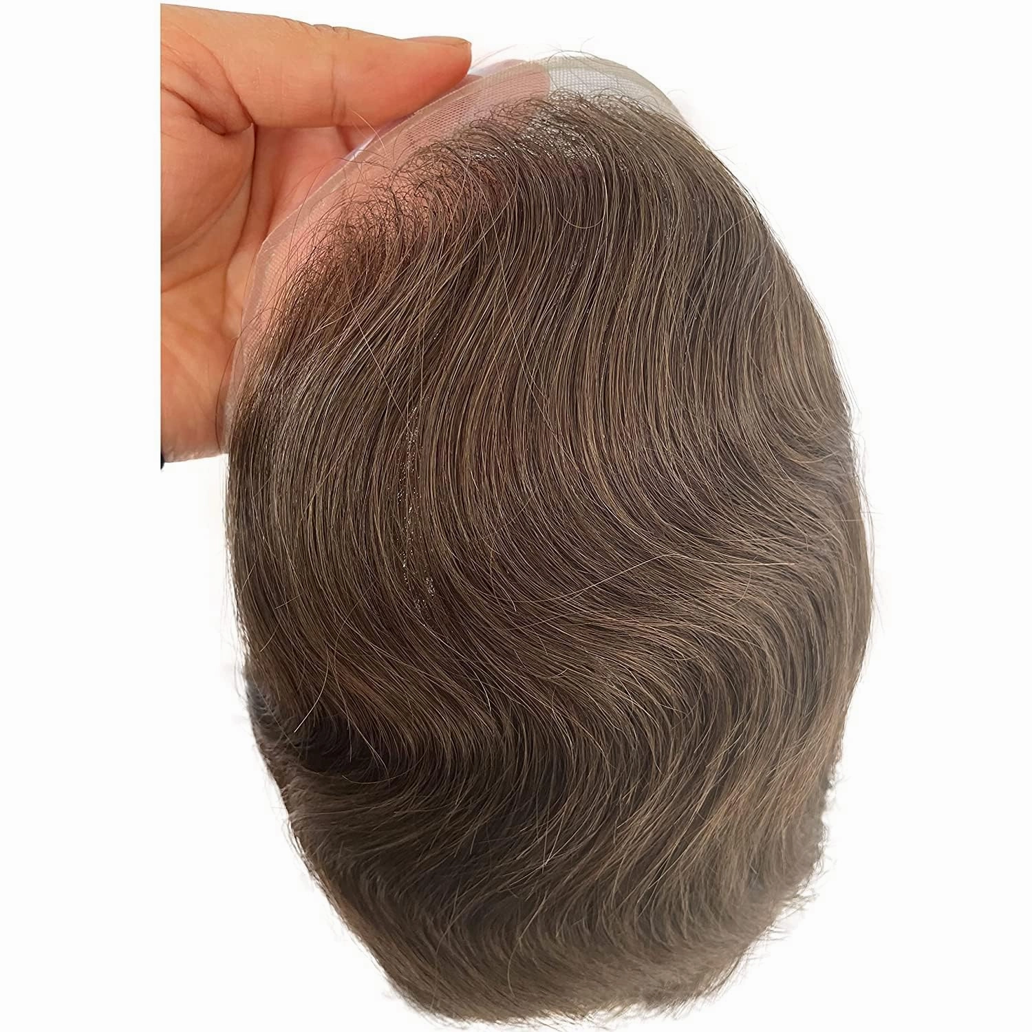 Toupee for Men European Human Hair Swiss Lace Front Hair Pieces Thin Skin PU V-looped Men's Hair Replacement System #7 Light Brown Color