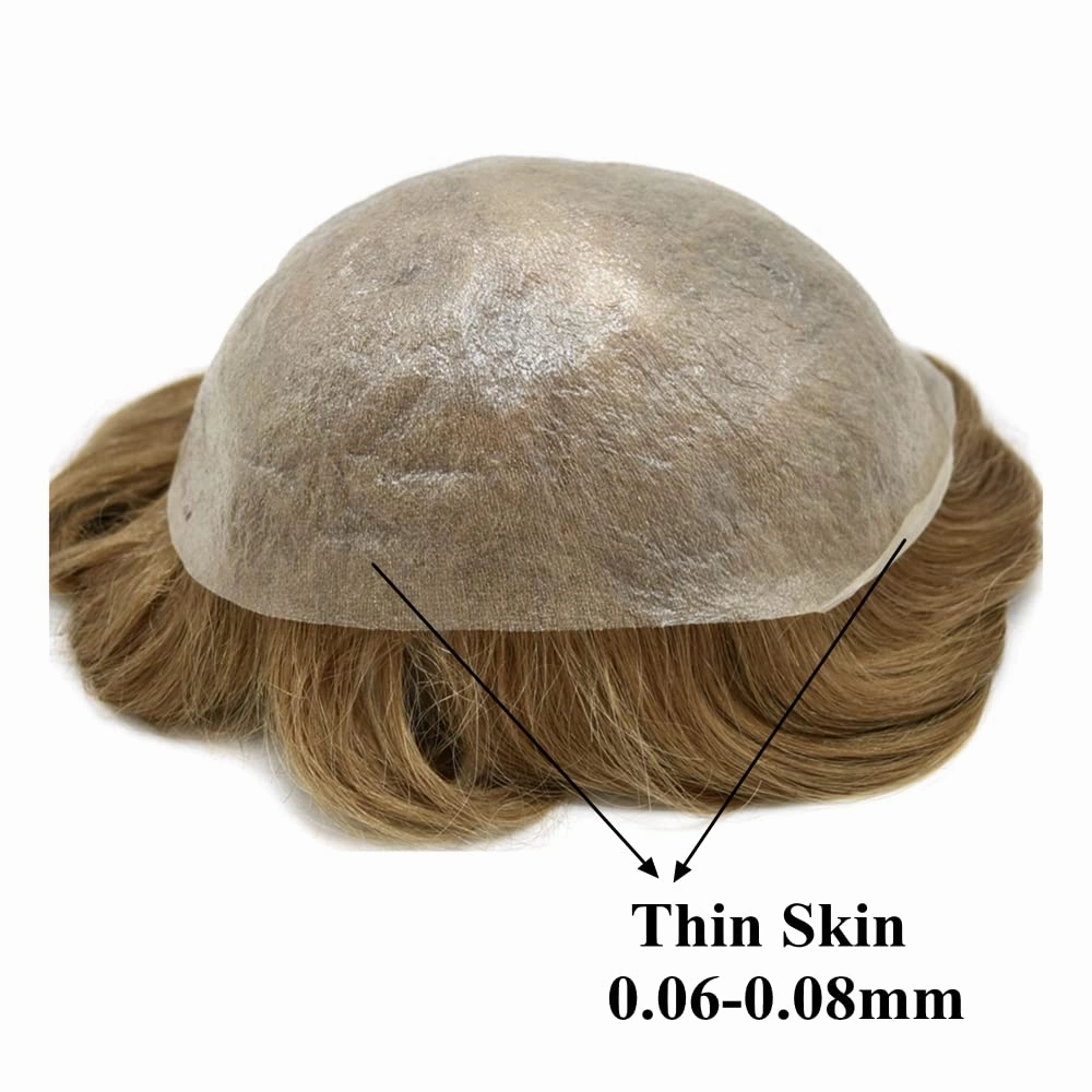 Toupee for Men Hair System Replacement 0.06mm Ultra Thin SKin V-Looped Mens Hairpiece Natural Hairline PU Wig for Men Toupee Hair Units (90% Light Density, 20# Light Blonde)