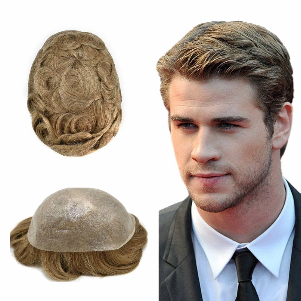 Toupee for Men Hair System Replacement 0.06mm Ultra Thin SKin V-Looped Mens Hairpiece Natural Hairline PU Wig for Men Toupee Hair Units (90% Light Density, 20# Light Blonde)