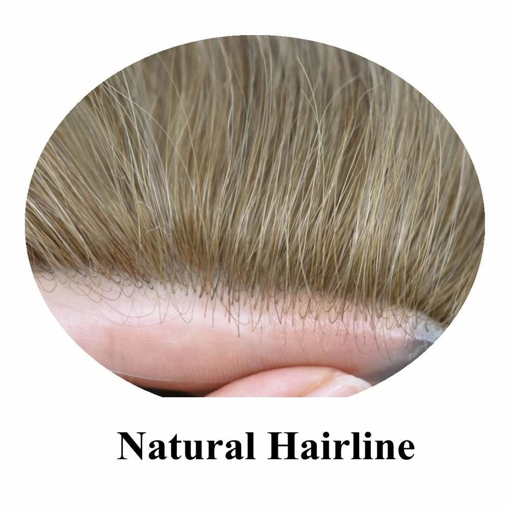 Toupee for Men Hair System Replacement 0.06mm Ultra Thin SKin V-Looped Mens Hairpiece Natural Hairline PU Wig for Men Toupee Hair Units (90% Light Density, 20# Light Blonde)