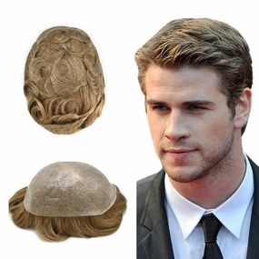 Toupee for Men Hair System Replacement 0.06mm Ultra Thin SKin V-Looped Mens Hairpiece Natural Hairline PU Wig for Men Toupee Hair Units (90% Light Density, 20# Light Blonde)