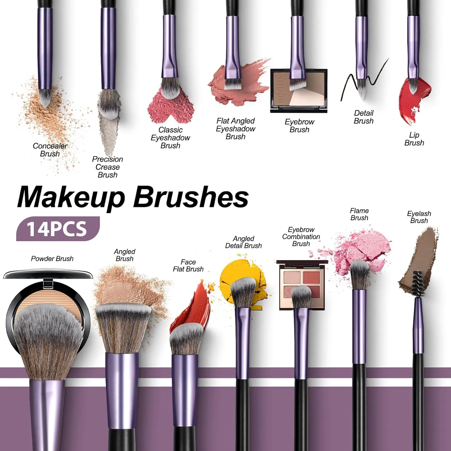 Travel Makeup Brush Set with LED Mirror, Professional and Mini Makeup Brushes Set 14Pcs, Eye Shadows Makeup Set Storage Box (Purplish Black)