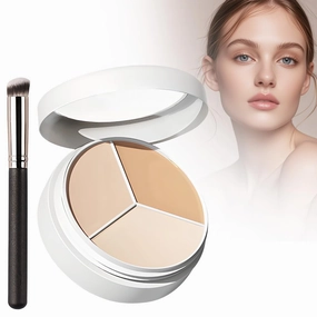 Tricolor Concealer, 2025 New Tri Color Face Concealer Highlight Contour Palette Tri Color Concealer Pot, Upgrade Color Correcting Concealer for Mature Light Medium Skin (Concealer Brush, 1)