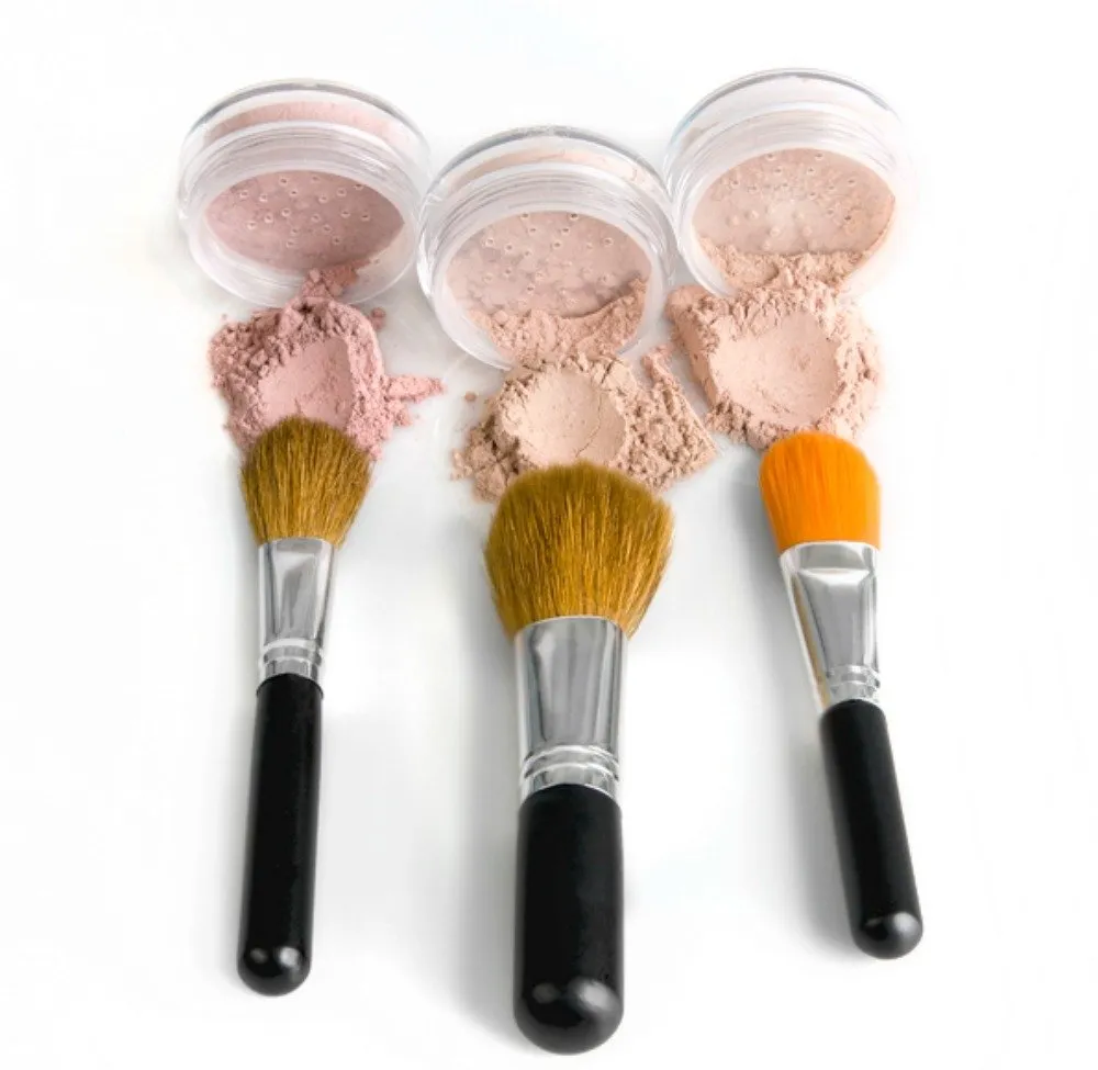 TRIO WITH BRUSHES (BEIGE) Full Size Kit Mineral Makeup Brush Set Foundation Concealer Blush Bare Face Sheer Powder Cover