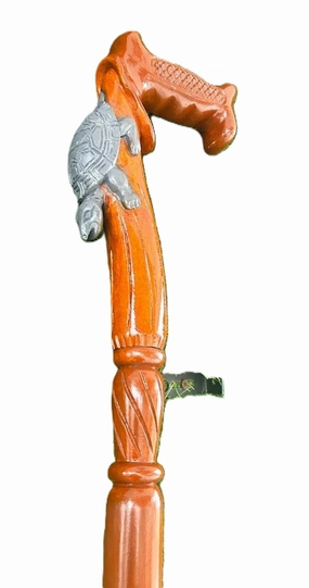 Turtle Hand-Carved Head Designer Walking Cane - Wooden Hand Carved Walking Cane - Premium Wood Carved Walking Stick Cane - 36" Brown Handmade Elegant Carved Walking Stick For Men Women