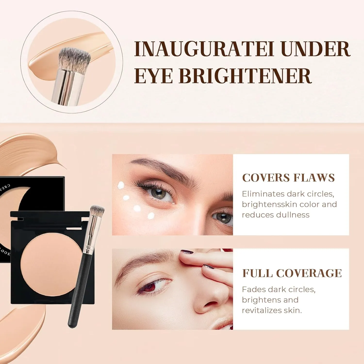 Under Eye Brightener, 2025 New Under Eye Brightener Conceal & Brighten Dark Circles, Under Eye Brightener Concealer, Moisturizing Foundation Eye Concealer for Dark Circles (Ivory, Large)