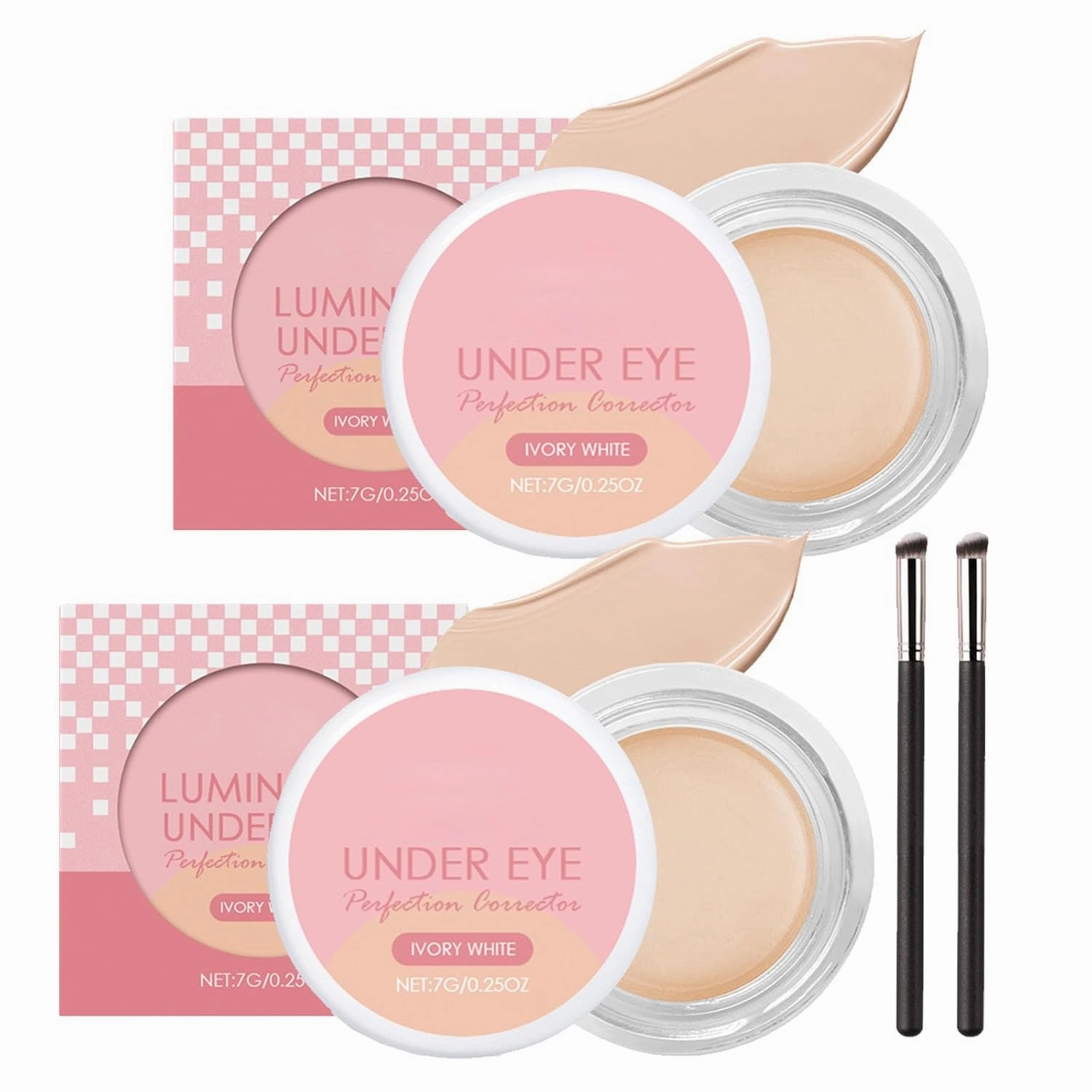 Under Eye Brightener, Brightening Cream Concealer, Under Eye Perfection Corrector, Full Coverage Under Eye Concealer Moisturizing Smooth Waterproof for Dark circles 2pcs (Ivory)