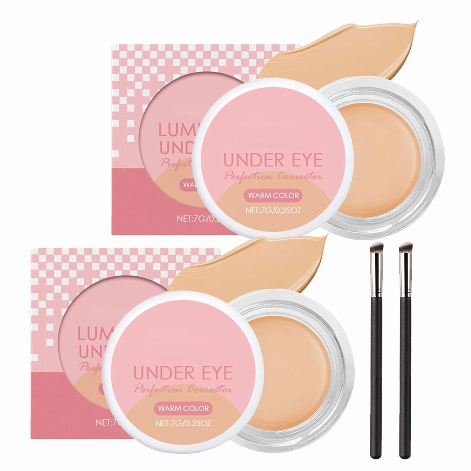 Under Eye Brightener, Brightening Cream Concealer, Under Eye Perfection Corrector, Full Coverage Under Eye Concealer Moisturizing Smooth Waterproof for Dark circles 2pcs (Natural)