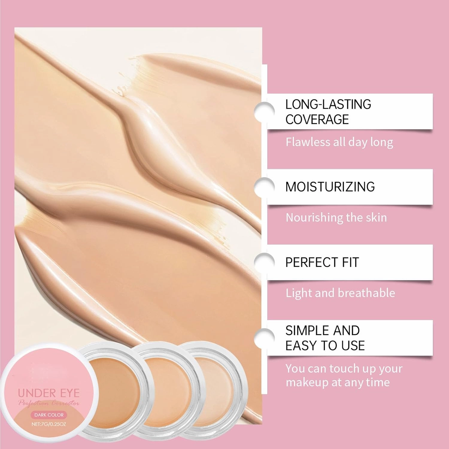 Under Eye Brightener, Brightening Cream Concealer, Under Eye Perfection Corrector, Full Coverage Under Eye Concealer Moisturizing Smooth Waterproof for Dark circles 2pcs (Natural)