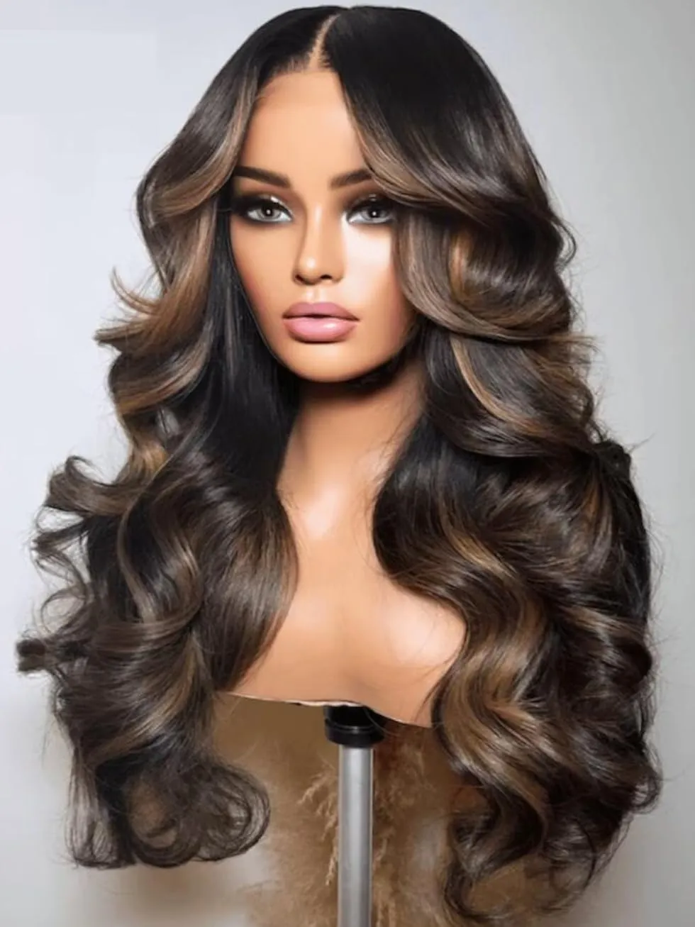 UNICE 18 inch Pre Everything Glueless Wigs Human Hair Pre Plucked Pre Cut Espresso Brown Highlight Loose Body Wave 13x4 HD Lace Front Human Hair Wig Bleached Knots Natural Hairline 150% Density